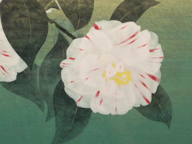 B0561 藤田時彦 春光 椿 静物 花鳥 風景 P8号 日本画 豪華 額装 共
