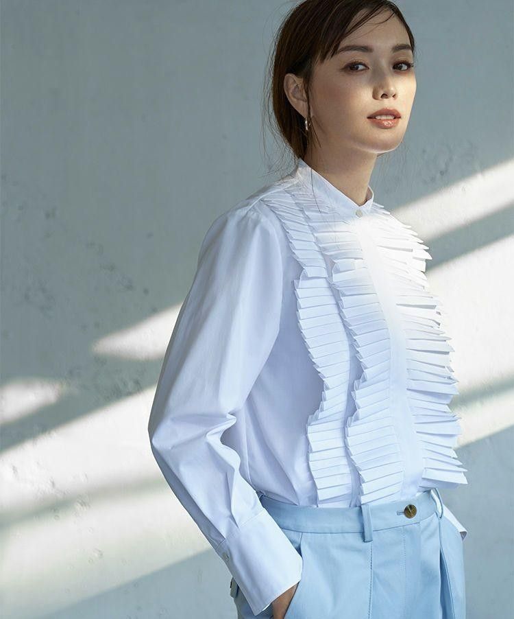 美品】蛯原友里さん着用 セオリーリュクス バンドカラー フリル 美品】蛯原友里さん着用 セオリーリュクス バンドカラー フリル