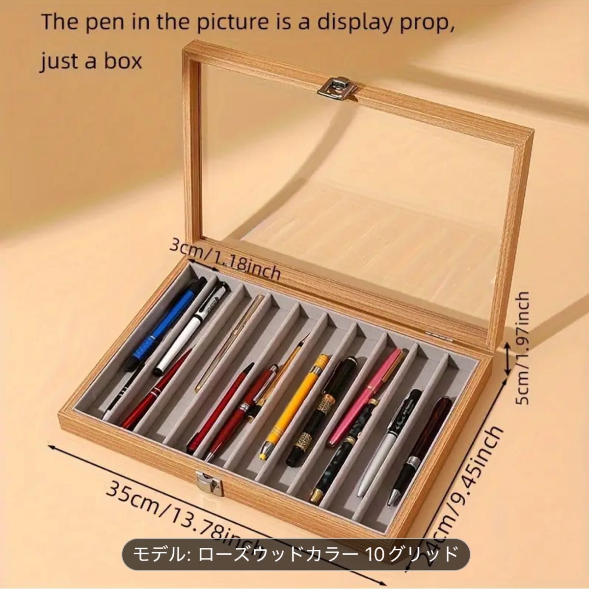 新品未使用】大容量木製ペンディスプレイケース ガラス蓋付き 新品未使用】大容量木製ペンディスプレイケース ガラス蓋付き