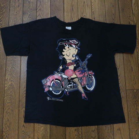 90s USA製 BETTY BOOP Tシャツ L ブラック ベティーブープ ベティーちゃん バイク 半袖 プリント キャラクター ヴィンテージ