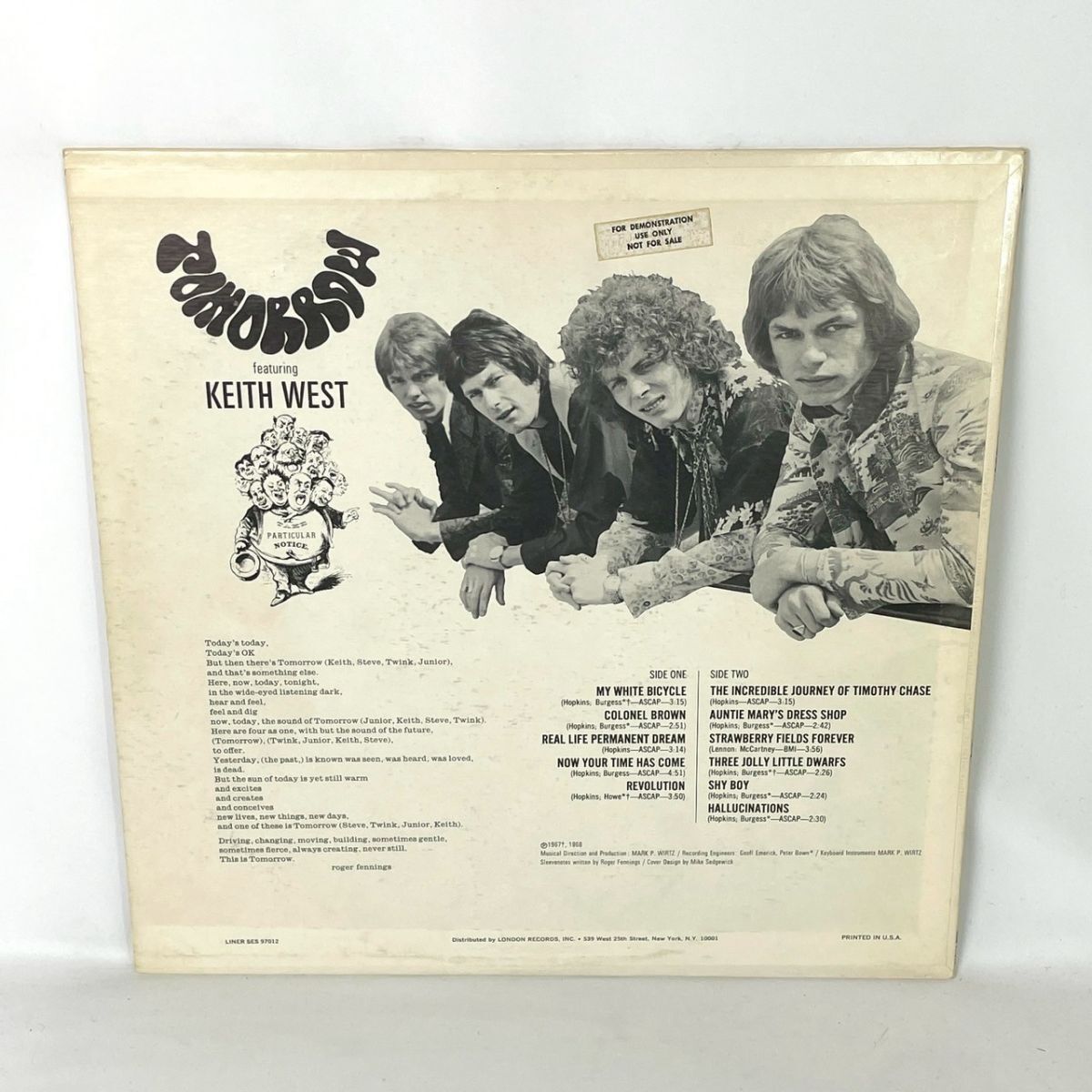 R-322-17【デモ盤 非売 LP】TOMORROW featuring KEITH WEST SIRE R-322-17【デモ盤 非売 LP】TOMORROW featuring KEITH WEST SIRE