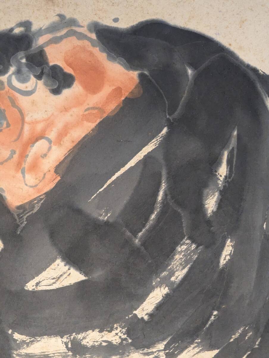 【真作】絵画 日本画 ユーモラスな人物像 書と画の融合作品 和の趣き W144 真作】絵画 日本画 ユーモラスな人物像 書と画の融合作品 和の