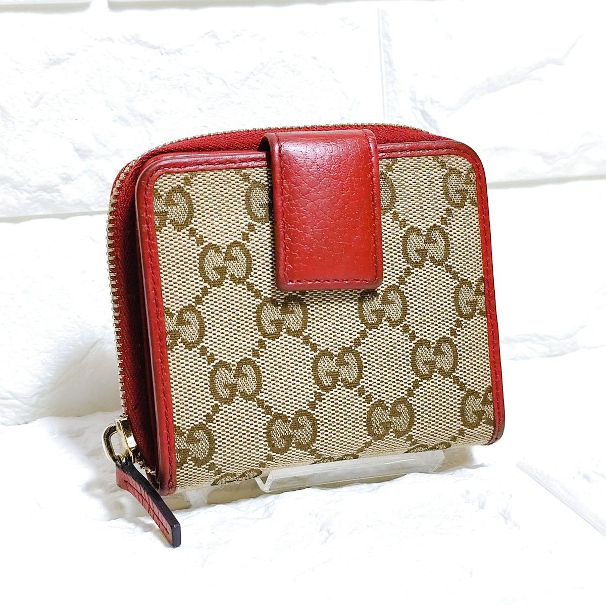 美品】GUCCI グッチ GGキャンバス ラウンドジップ 二つ折財布 美品】GUCCI グッチ GGキャンバス ラウンドジップ 二つ折財布