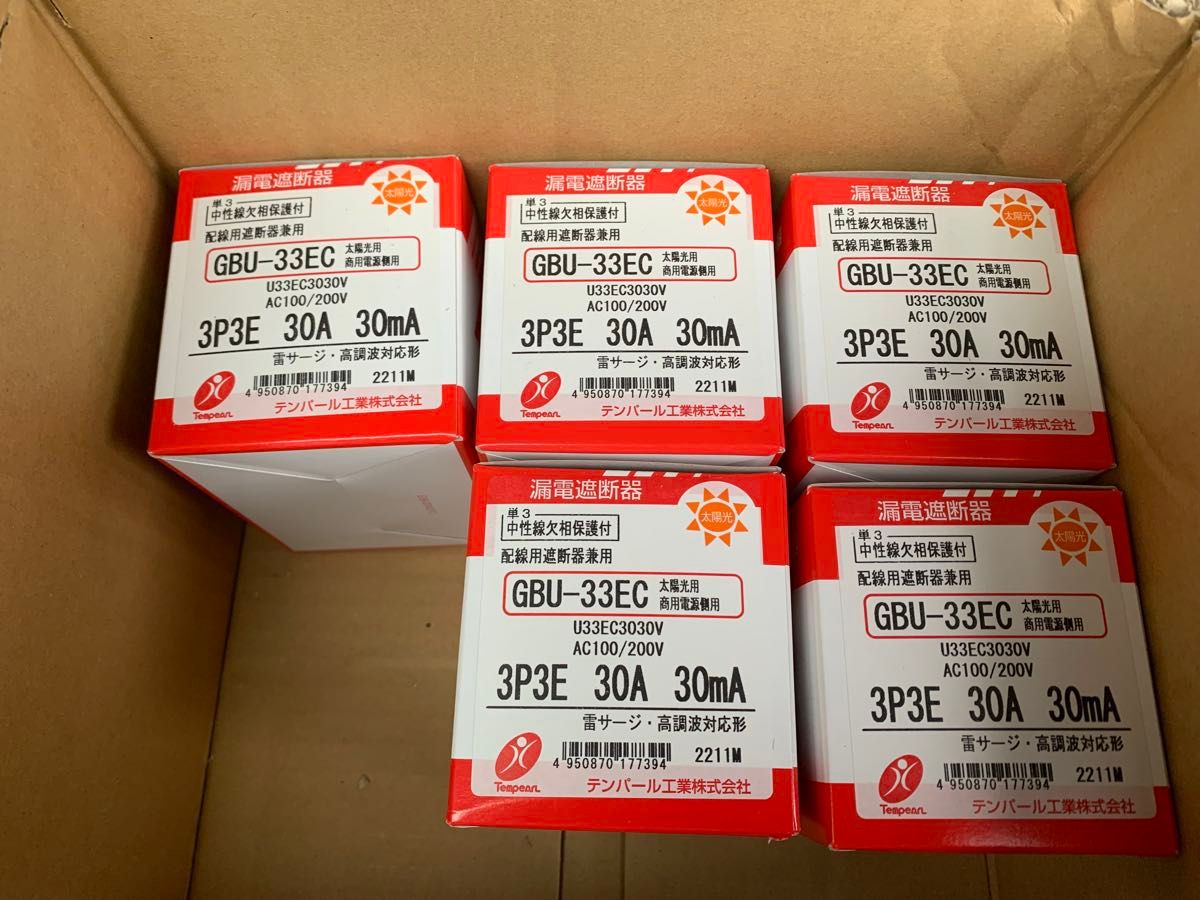 テンパール工業 漏電遮断器 GBU-33EC 6個セット 30A 漏電 テンパール工業 漏電遮断器 GBU-33EC 6個セット 30A 漏電