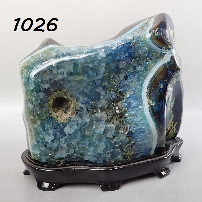 □FK-1026 青めのう ブルーメノウ 台付 置物 鑑賞石 ブルー □FK-1026 青めのう ブルーメノウ 台付 置物 鑑賞石 ブルー
