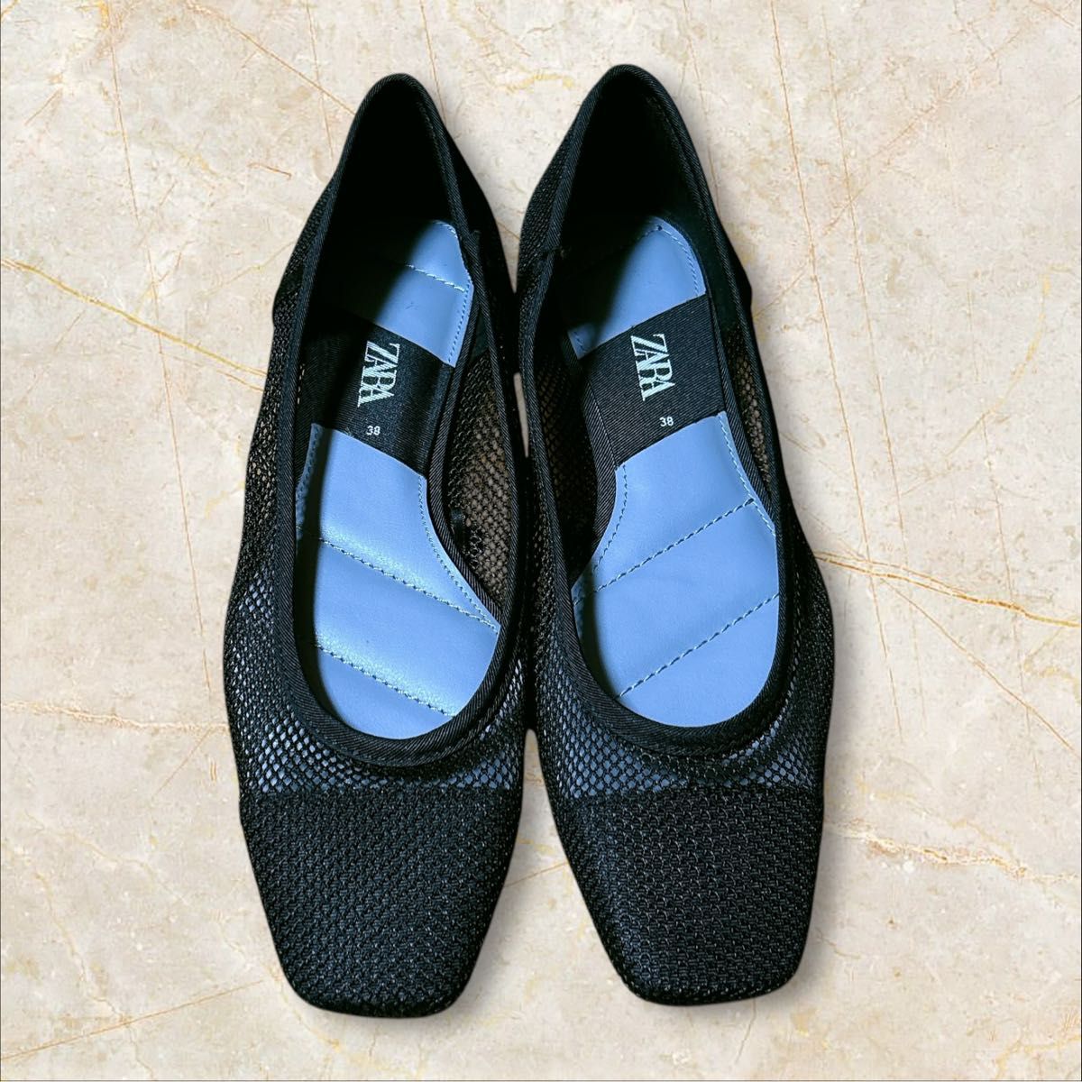 美品 サラ ZARA ザラメッシュフラットシューズ スクエアバレエ 美品 サラ ZARA ザラメッシュフラットシューズ スクエアバレエ