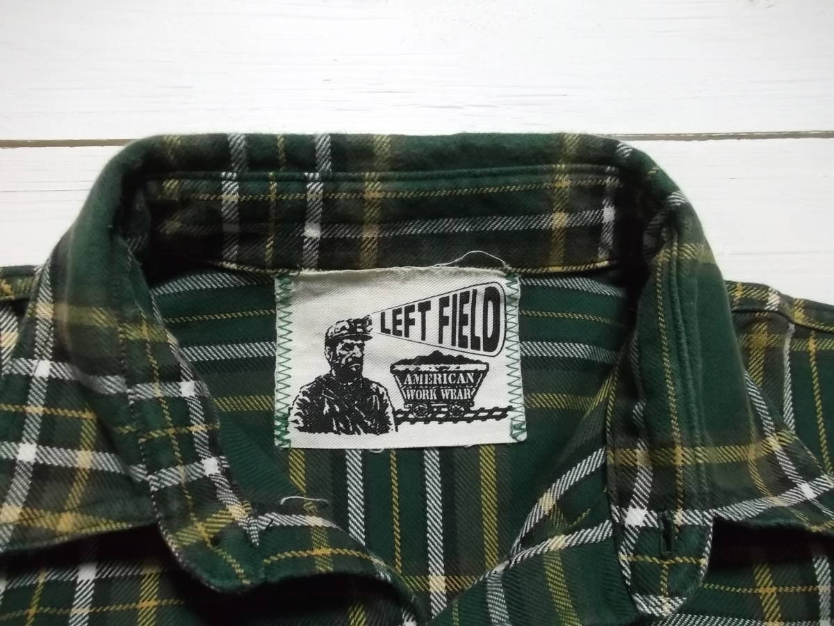 アメリカ製 LEFT FIELD レフトフィールド 半袖 ネルシャツ L フランネル グリーン made in USA 米国製_画像6