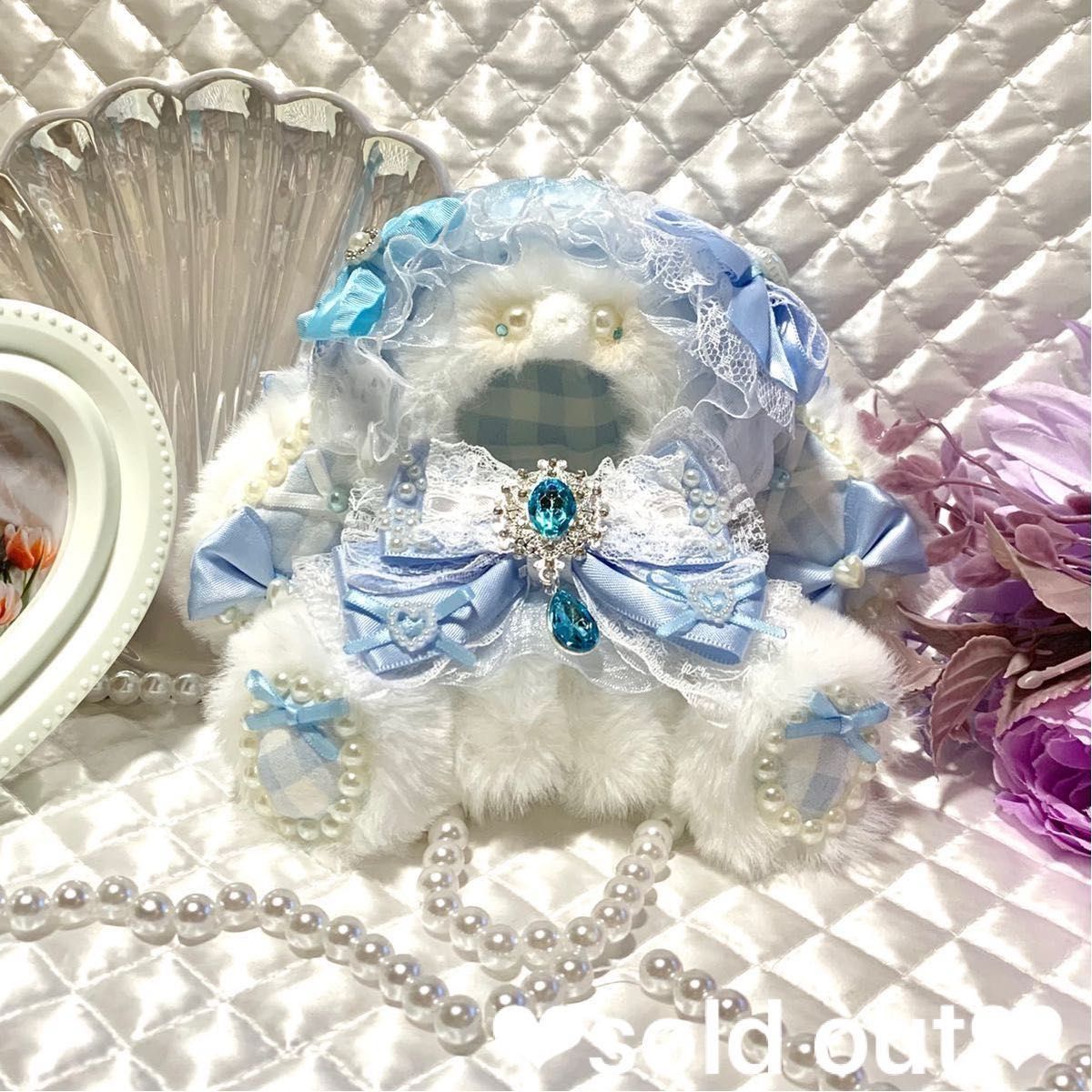おすわりぬい服 ぬい服 ハンドメイド 10cm にじぱぺ 白×水色 おすわりぬい服 ぬい服 ハンドメイド 10cm にじぱぺ 白×水色