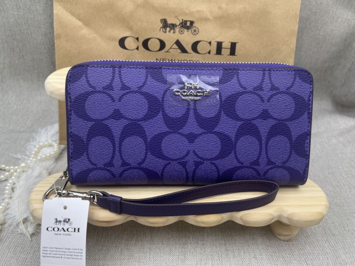 COACH 長財布 コーチ財布 パープル シグネチャー 新品未使用品 COACH 長財布 コーチ財布 パープル シグネチャー 新品未使用品