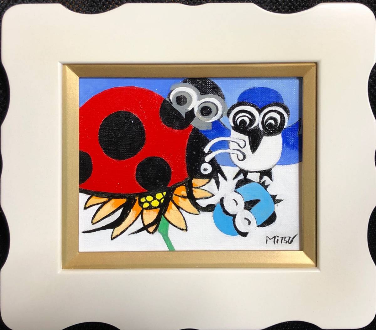  oil painting / oil painting [ observation - ladybug ]Mitsuyo F0 number frame * free shipping *[ genuine work ]