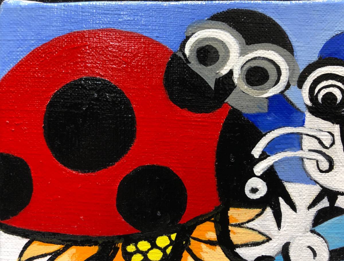  oil painting / oil painting [ observation - ladybug ]Mitsuyo F0 number frame * free shipping *[ genuine work ]
