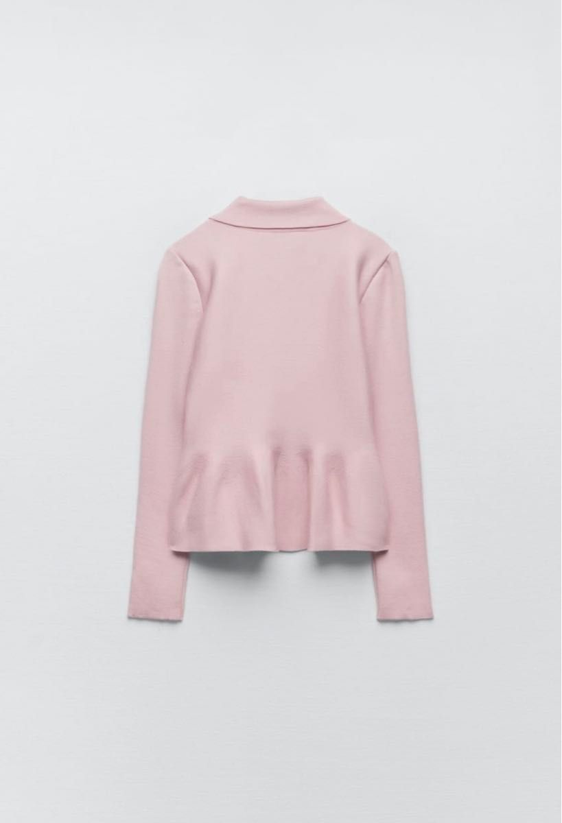 ZARA ニット ぺプラム カーディガン ピンク モーブ 【レア ZARA ニット ぺプラム カーディガン ピンク モーブ 【レア