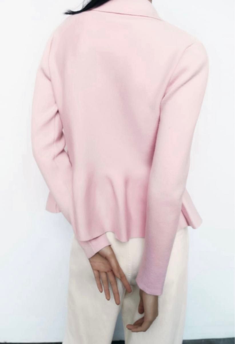ZARA ニット ぺプラム カーディガン ピンク モーブ 【レア ZARA ニット ぺプラム カーディガン ピンク モーブ 【レア