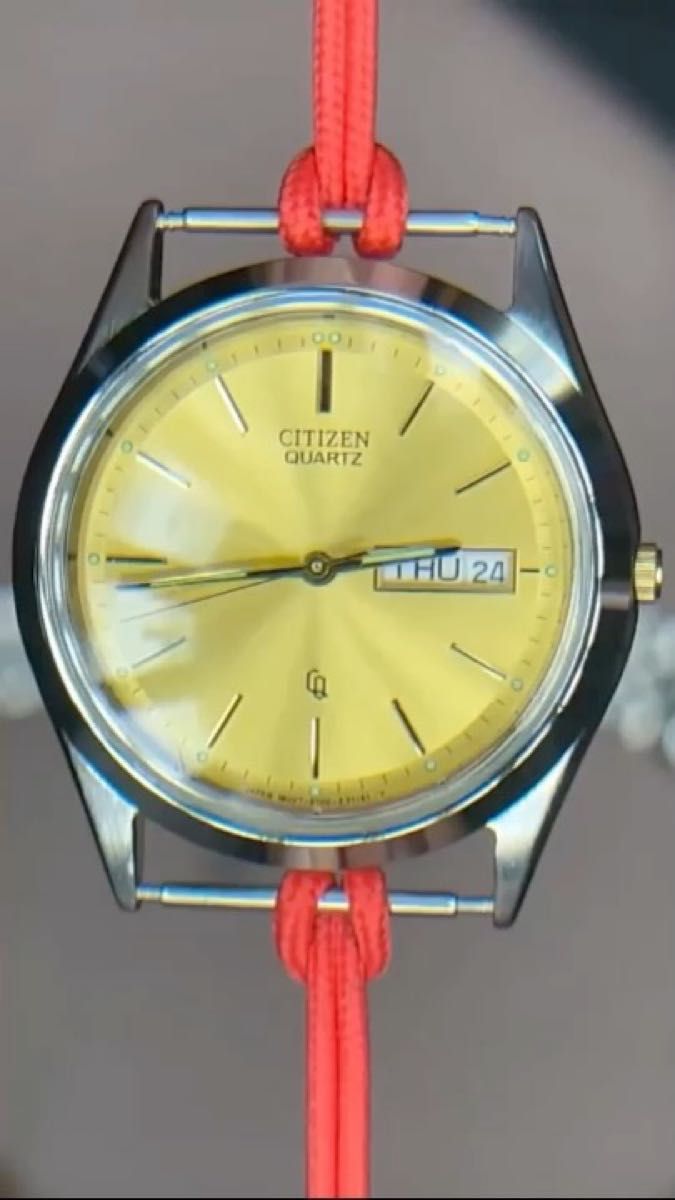 整備済み CITIZEN 6100 CQ ベルト2本(純正ベルト+新品レザーベルト) 電池交換済み 稼動品 希少 モ