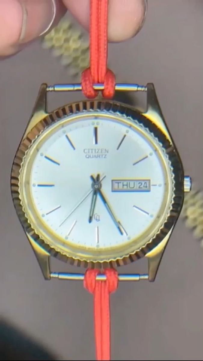 整備済み CITIZEN 6100 CQ ベルト2本(純正ベルト+新品レザーベルト) 電池交換済み 稼動品 希少 ヤ