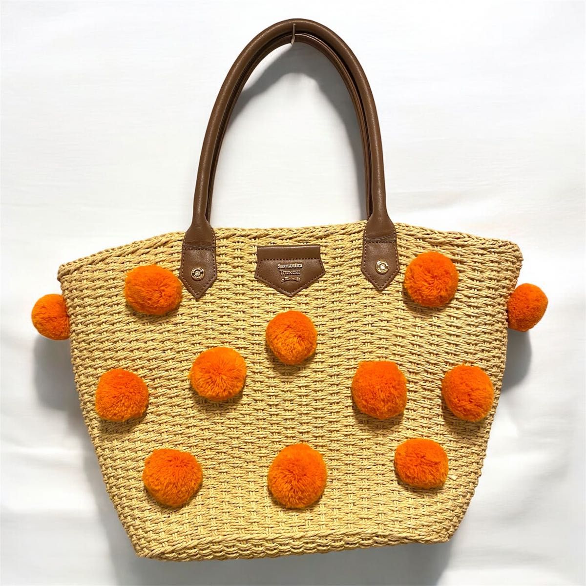 訳あり品】Samantha Thavasa カゴバッグ オレンジポンポン 訳あり品】Samantha Thavasa カゴバッグ オレンジポンポン