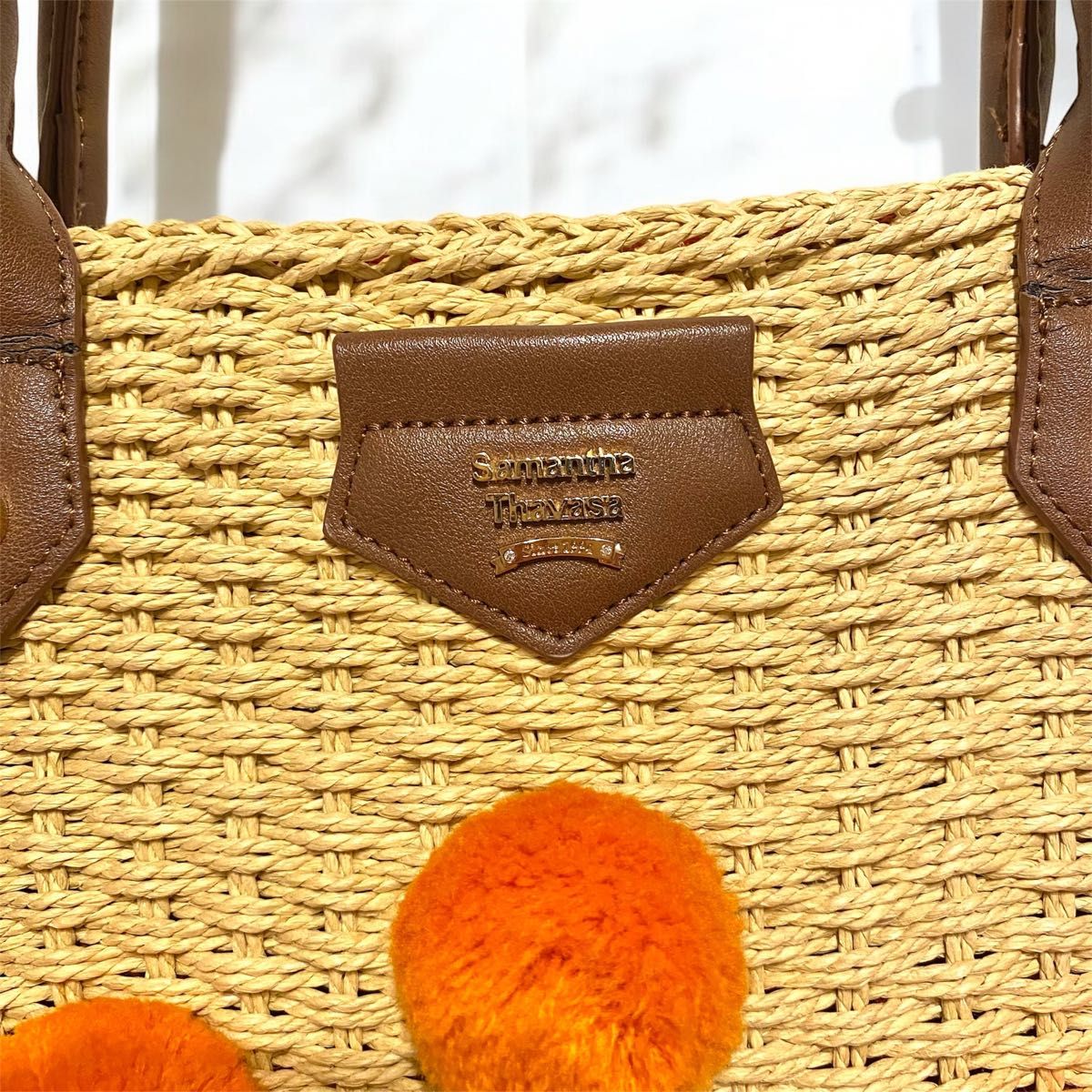 訳あり品】Samantha Thavasa カゴバッグ オレンジポンポン 訳あり品】Samantha Thavasa カゴバッグ オレンジポンポン