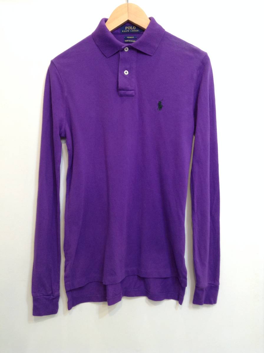 Ralph Lauren ラルフローレン コットン長袖ポロシャツ 胸ロゴ メンズS 170/92A 紫 良品正規_画像1