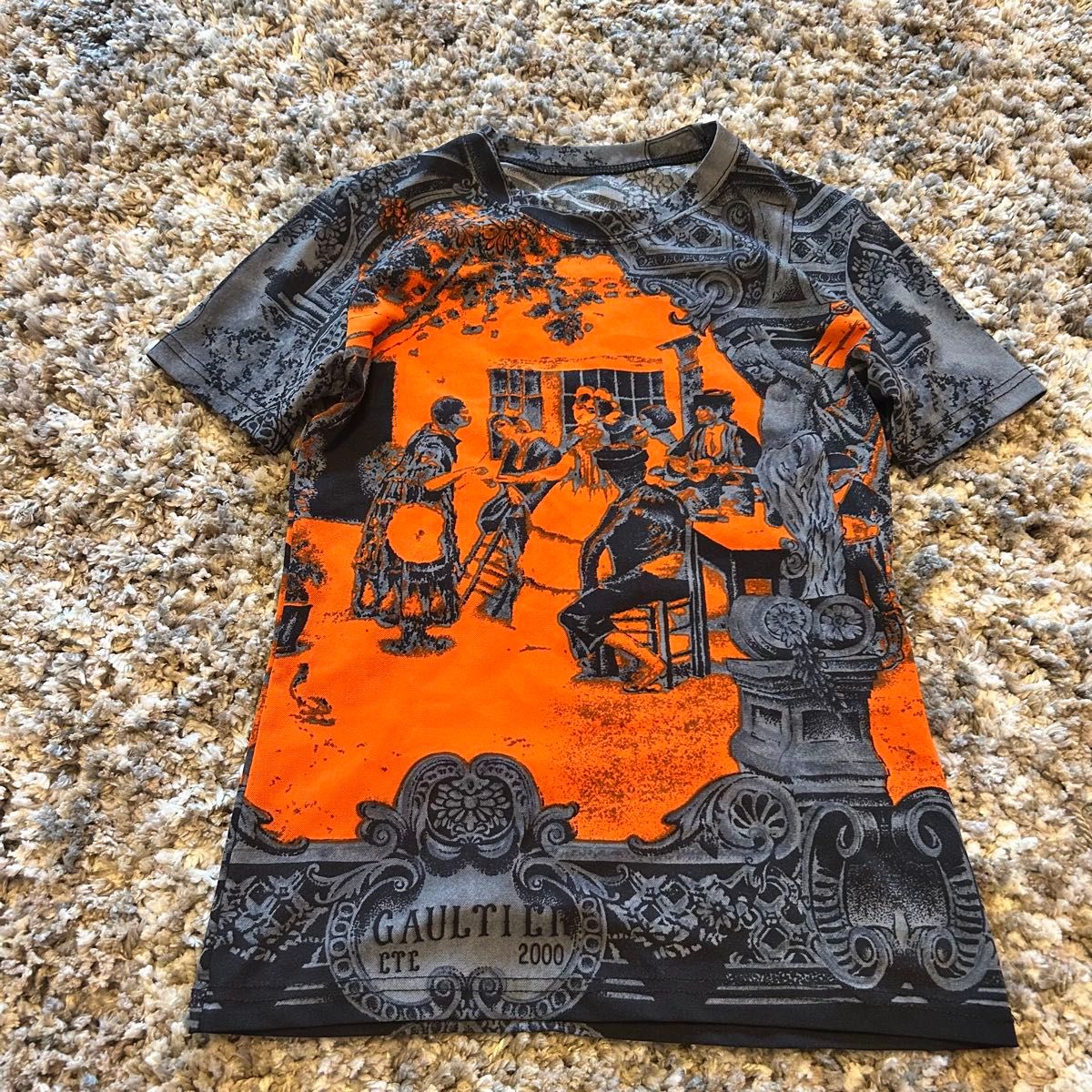 GAULTIER】半袖Tシャツ シアー パワーネット オレンジ グレー GAULTIER】半袖Tシャツ シアー パワーネット オレンジ グレー