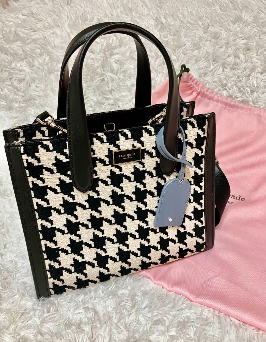 美品】kate spade 千鳥柄のミニトートバッグ ハンドバッグ 春 美品】kate spade 千鳥柄のミニトートバッグ ハンドバッグ 春