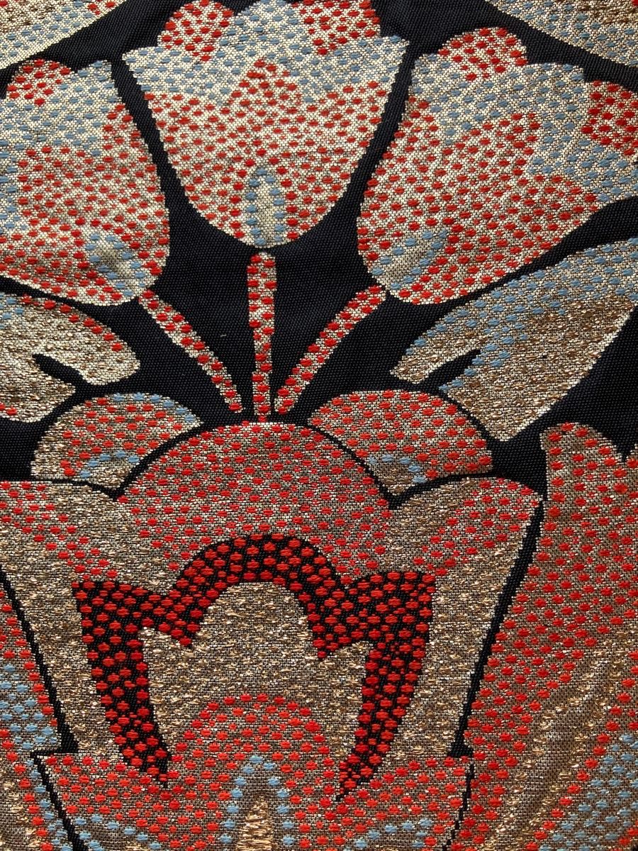 極美品 正絹 袋帯 金箔刺繍 ブラック 絹100% 金銀糸 六通柄袋帯 極美品 正絹 袋帯 金箔刺繍 ブラック 絹100% 金銀糸 六通柄袋帯