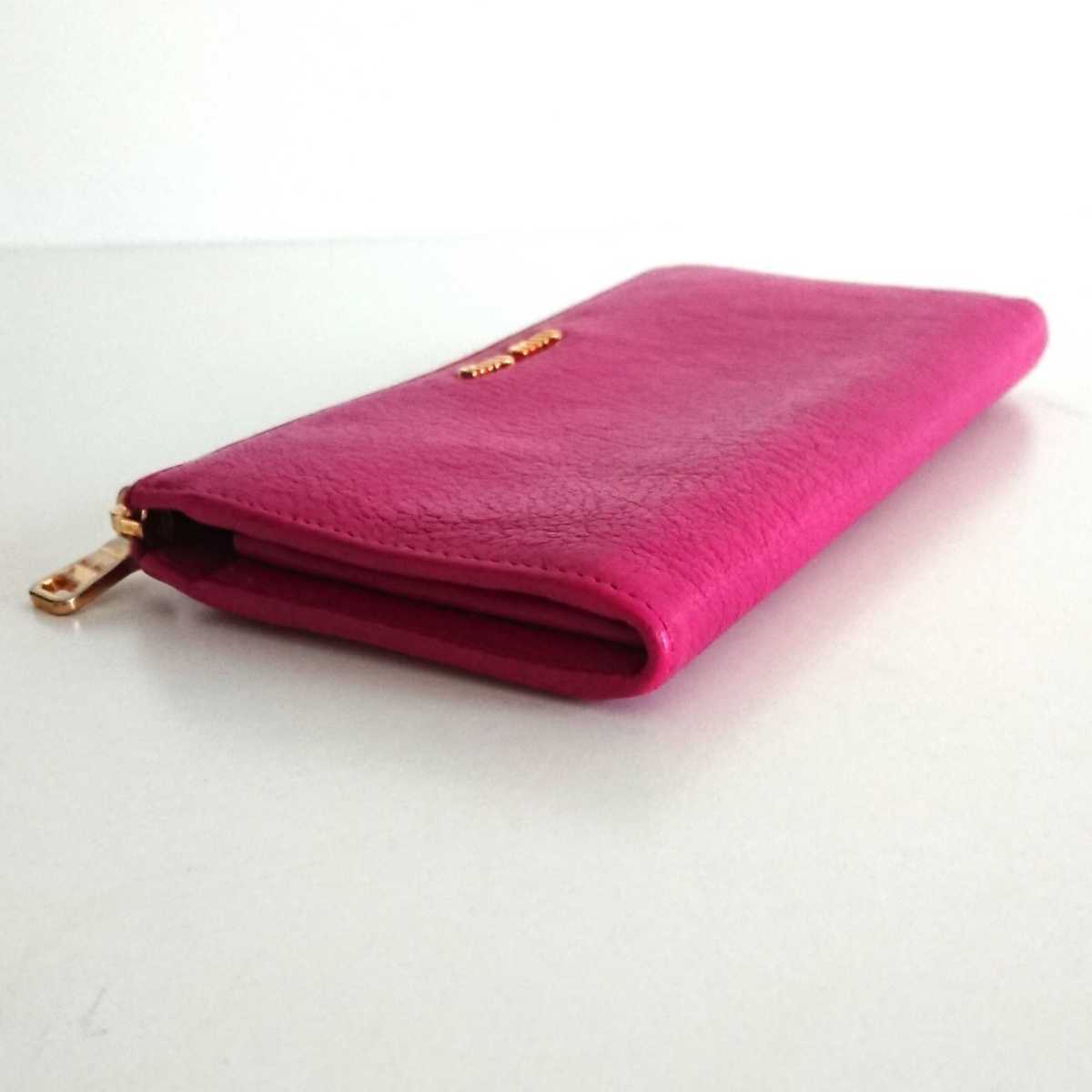 良品 ミュウミュウ マドラス 上質 レザー 長財布 L字ファスナー ピンク