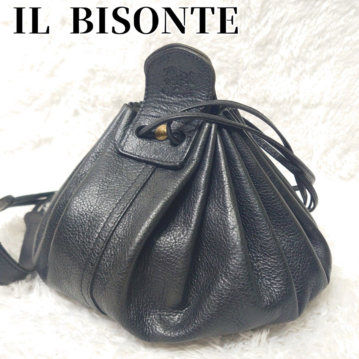美品】IL BISONTE イルビゾンテ 巾着 ショルダーバッグ ポーチ 美品】IL BISONTE イルビゾンテ 巾着 ショルダーバッグ ポーチ