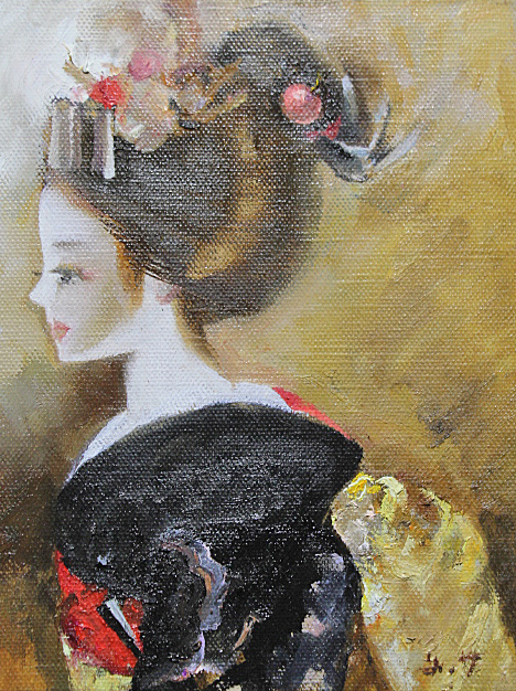 □鶴岡義雄□ 一枚の繪 【早春(舞妓)】 油彩 3号 直筆サイン □鶴岡義雄□ 一枚の繪 【早春(舞妓)】 油彩 3号 直筆サイン