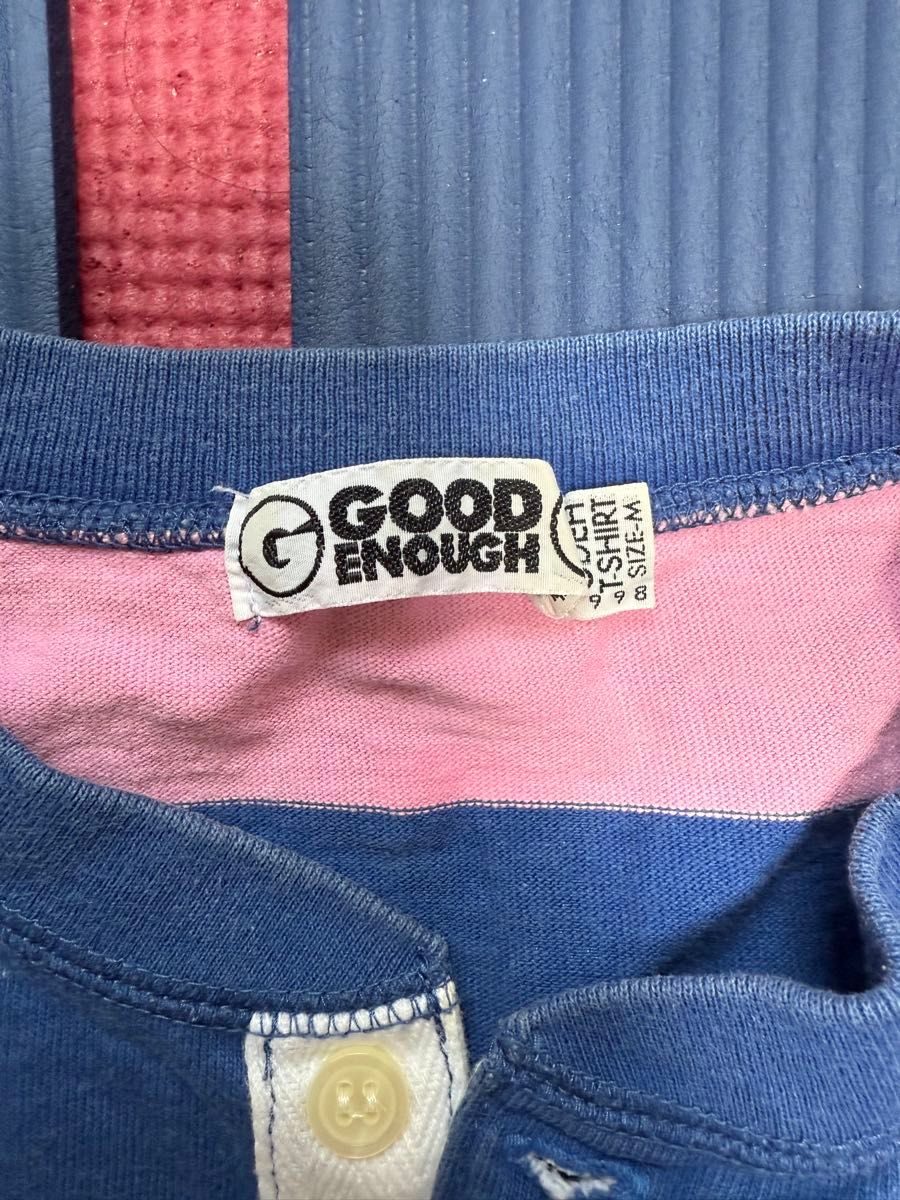 90s GOODENOUGH ヘンリーネック ピンク×青 ボーダー Tシャツ M 90s GOODENOUGH ヘンリーネック ピンク×青 ボーダー Tシャツ M