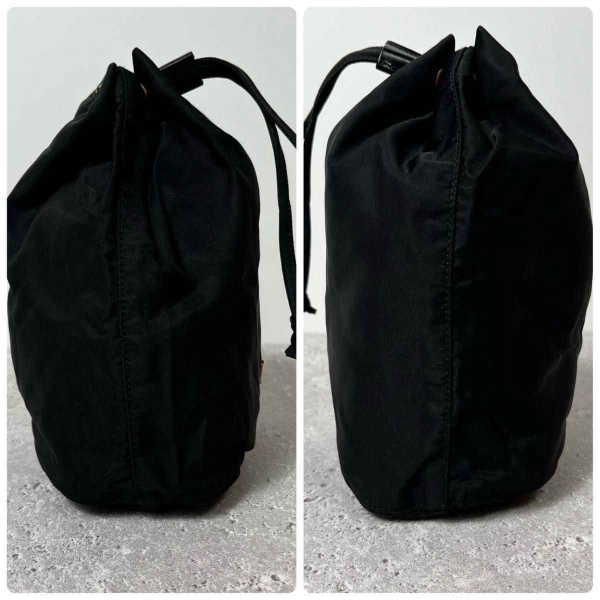 美品》PRADA プラダ 巾着 ポーチ 三角ロゴプレート ハンドバッグ 美品》PRADA プラダ 巾着 ポーチ 三角ロゴプレート ハンドバッグ