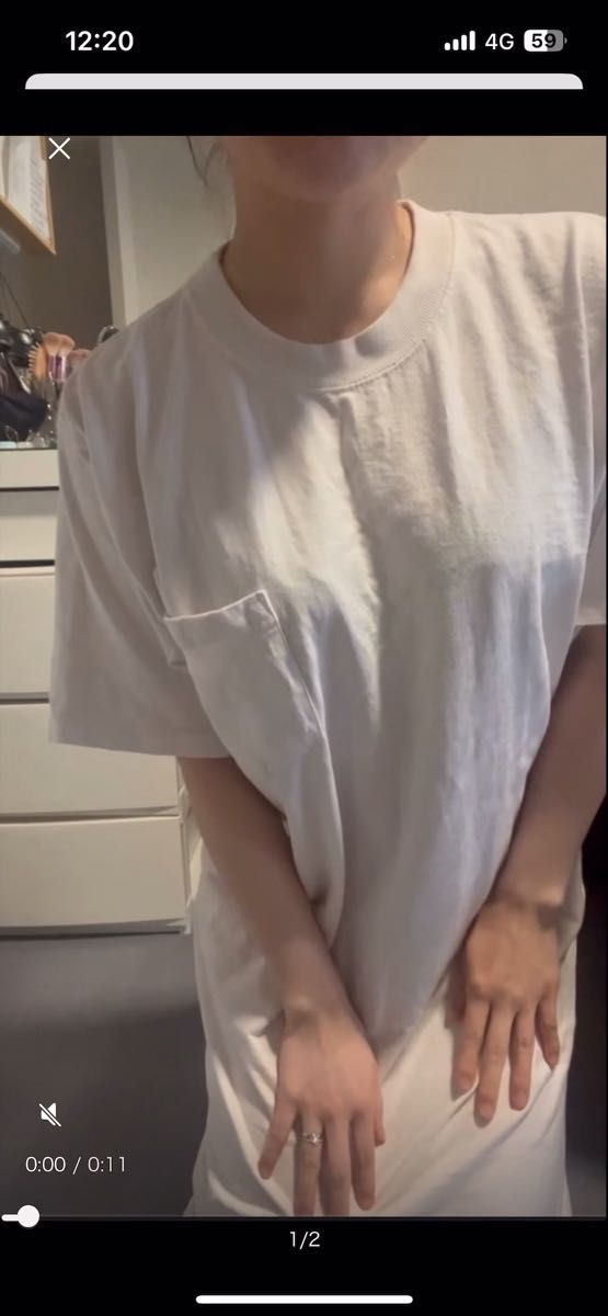 白Tシャツワンピース ロング丈 ゆったり ポケット付き