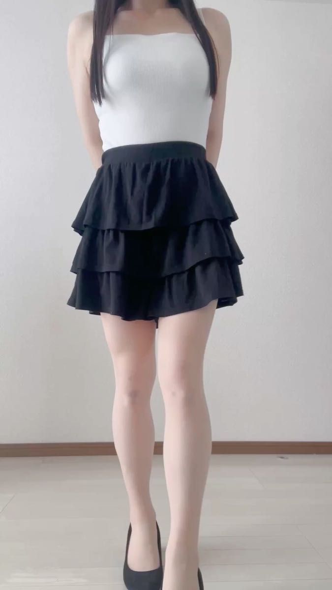 フリル スカート パンツ ショートパンツ 黒 ブラック