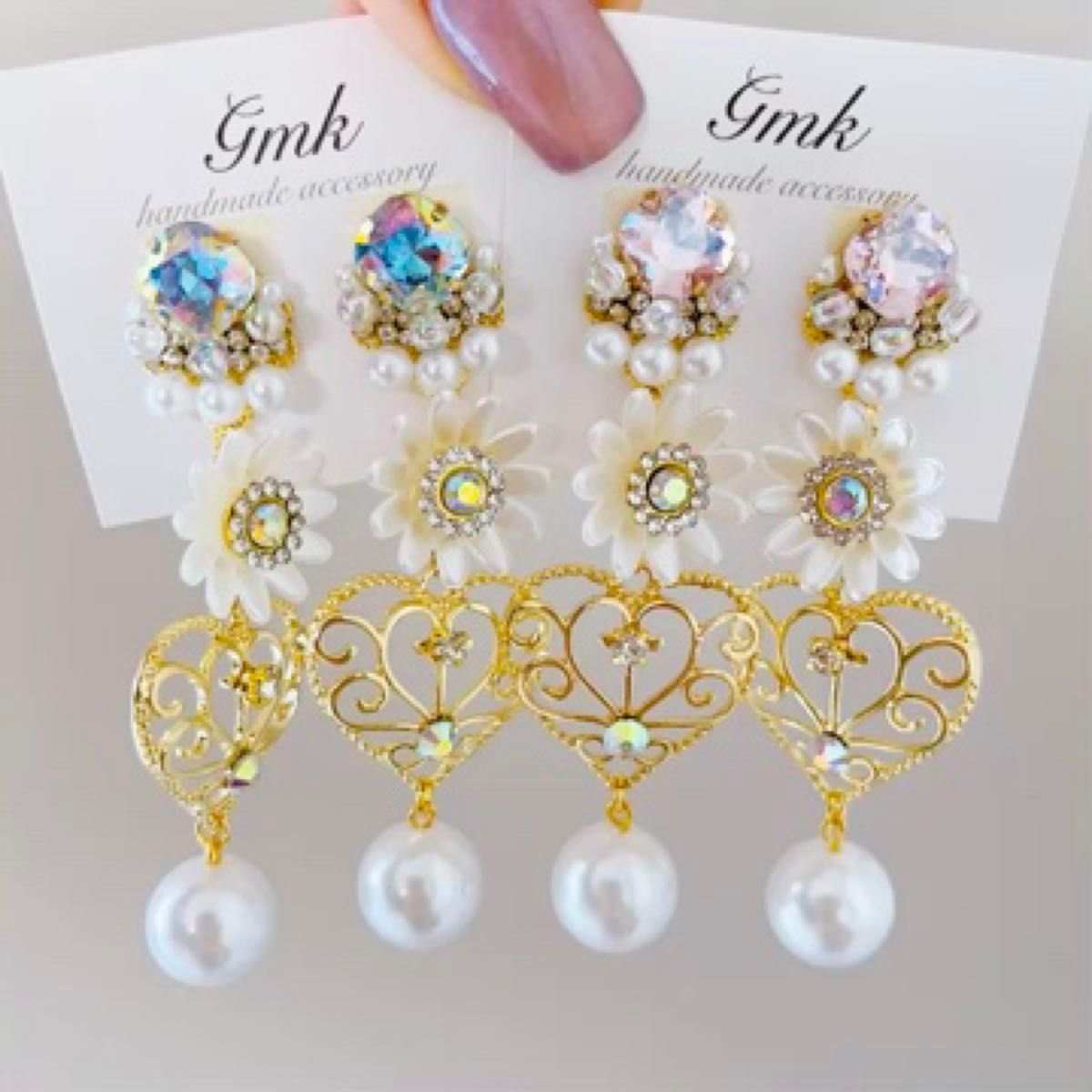 ハンドメイド ピアス フラワー パール ハート ブライダル 結婚式 ゆめかわ ディズニー プリンセス