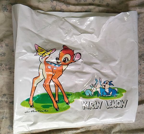  used Bambi pattern shop bag seems . sack giraffe lemon small deer. Bambi ....... Showa Retro KIRIN LEMON Novelty Disney collaboration 