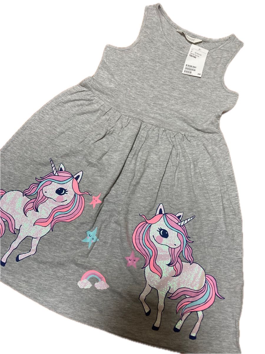 H&M キッズ ノースリーブワンピース ユニコーン柄 135/140 H&M キッズ ノースリーブワンピース ユニコーン柄 135/140