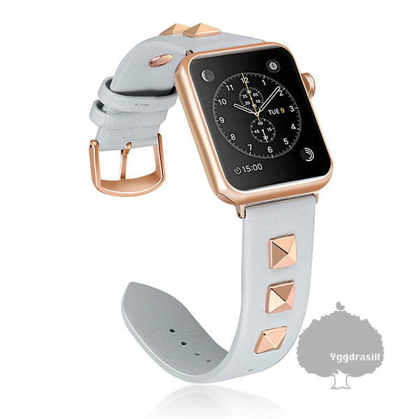 YGG☆Apple Watch 専用 スタッズ付き レザーバンド ベルト 交換用 水色
