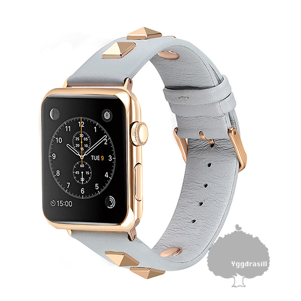 YGG☆Apple Watch 専用 スタッズ付き レザーバンド ベルト 交換用 水色