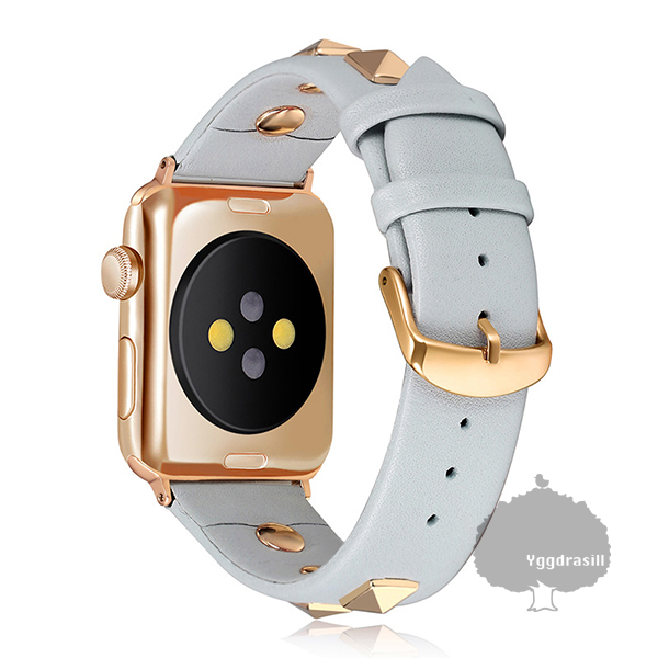 YGG☆Apple Watch 専用 スタッズ付き レザーバンド ベルト 交換用 水色