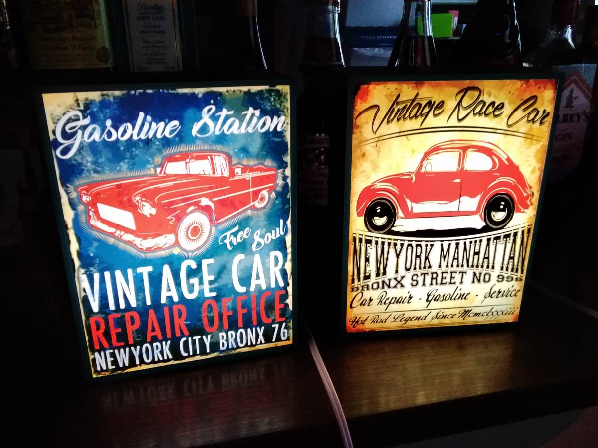 ワーゲン ビートル イラスト ビンテージ 店舗 自宅 ランプ 照明 看板 置物 アメリカン雑貨 ライトBOX Vintage Car① 電飾看板 電光看板_画像5