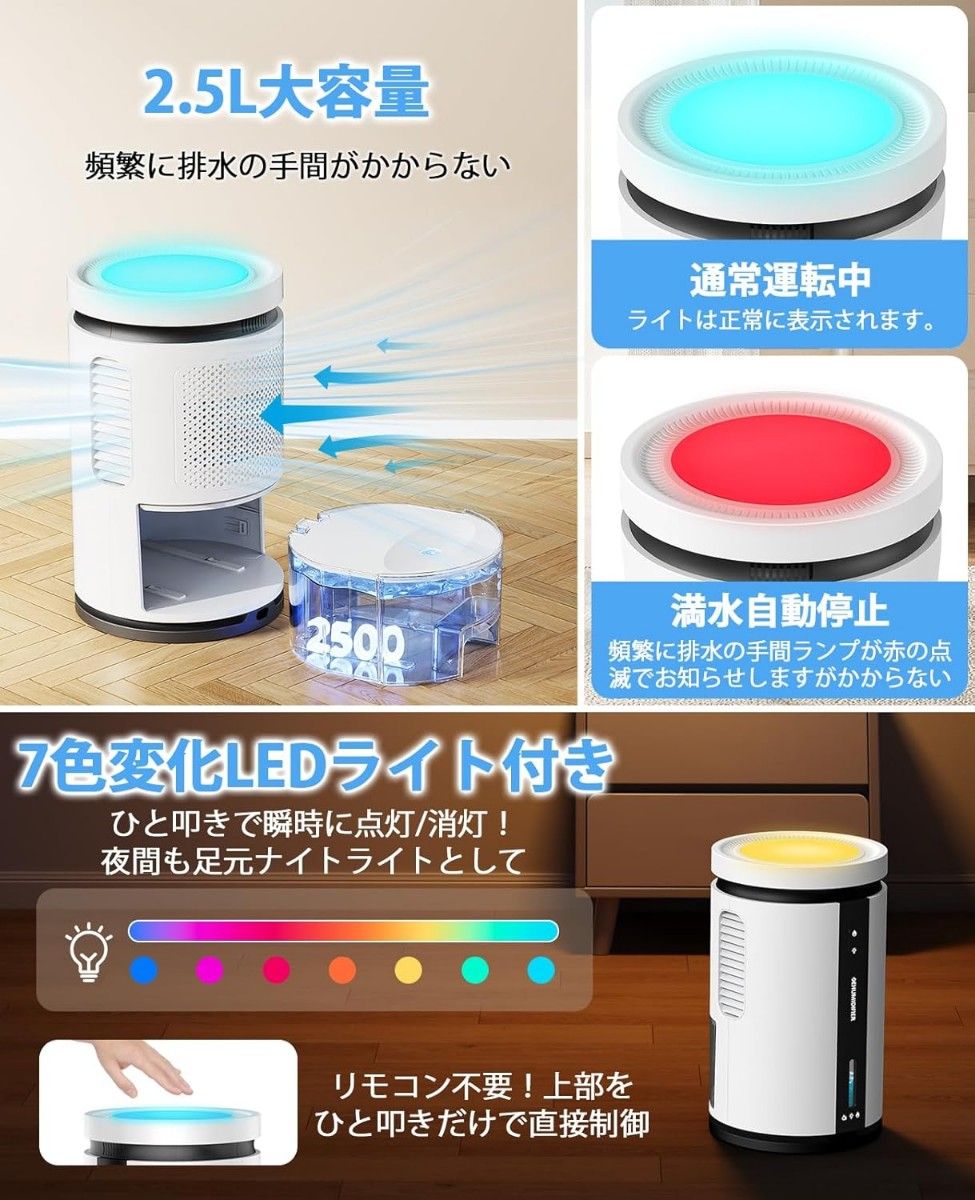 LETCREN 除湿機 小型 衣類乾燥 ダブルペルチェ式 2500ML大容量 LETCREN 除湿機 小型 衣類乾燥 ダブルペルチェ式 2500ML大容量