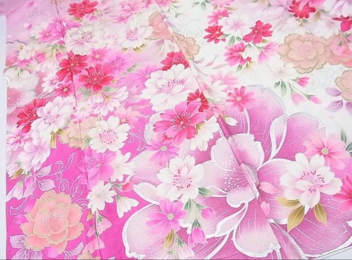 豪華振袖 森英恵・HANAE MORI 刺繍 桜舞花文 銀通し 正絹 身丈 豪華振袖 森英恵・HANAE MORI 刺繍 桜舞花文 銀通し 正絹 身丈