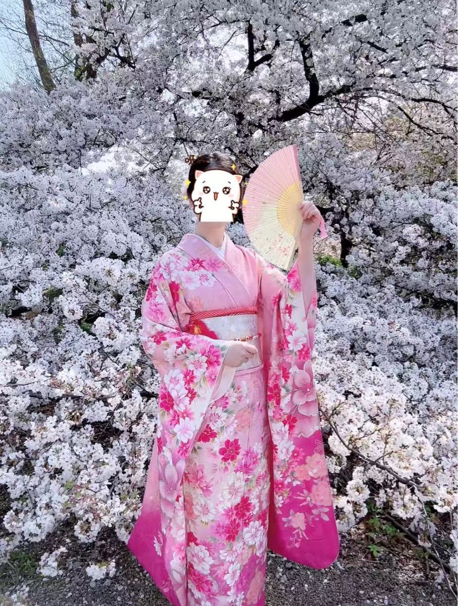 豪華振袖 森英恵・HANAE MORI 刺繍 桜舞花文 銀通し 正絹 身丈 豪華振袖 森英恵・HANAE MORI 刺繍 桜舞花文 銀通し 正絹 身丈