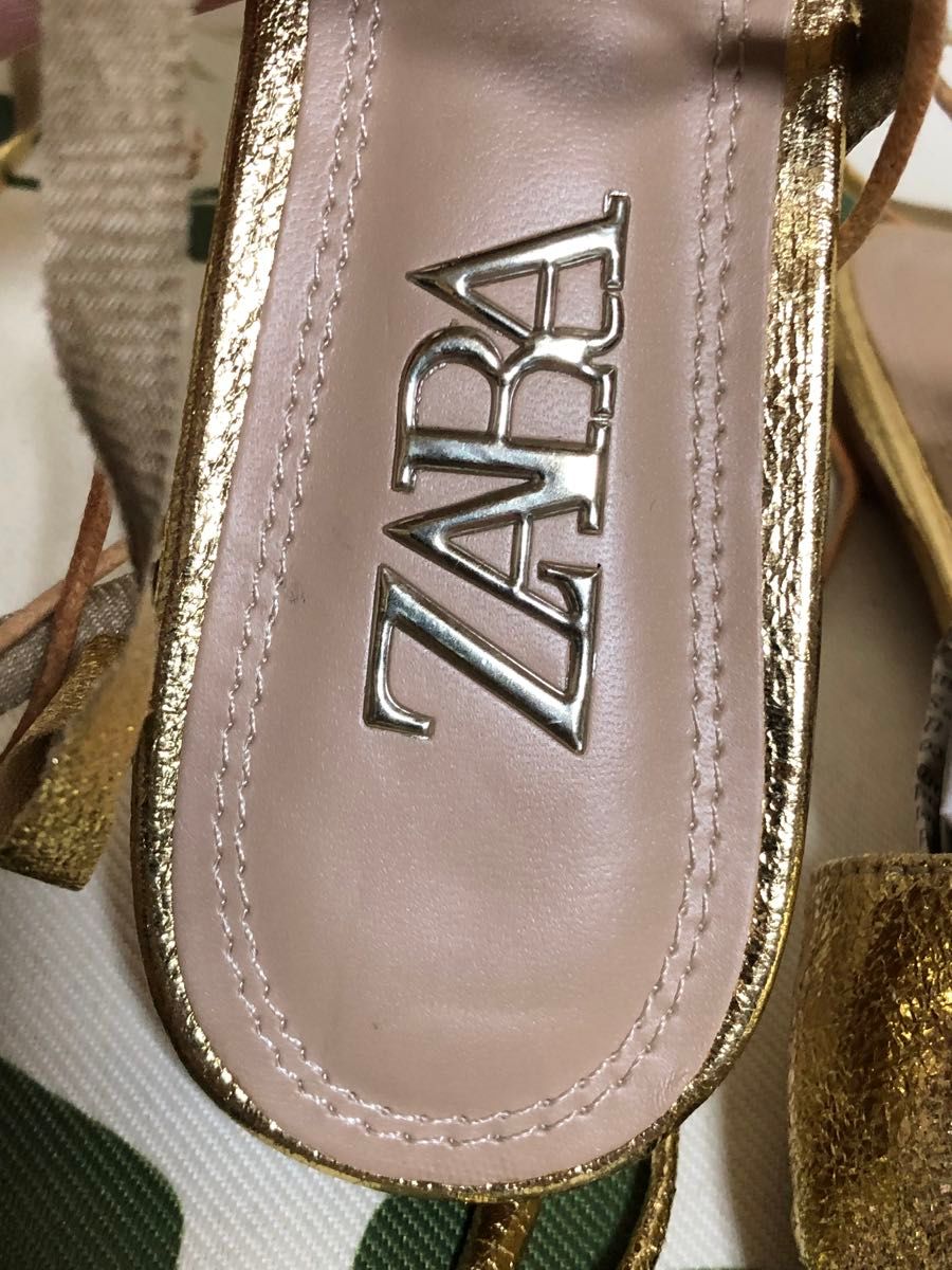 メ(^ ^)P【ZARA】 メタリックゴールド レースアップ パンプス メ(^ ^)P【ZARA】 メタリックゴールド レースアップ パンプス