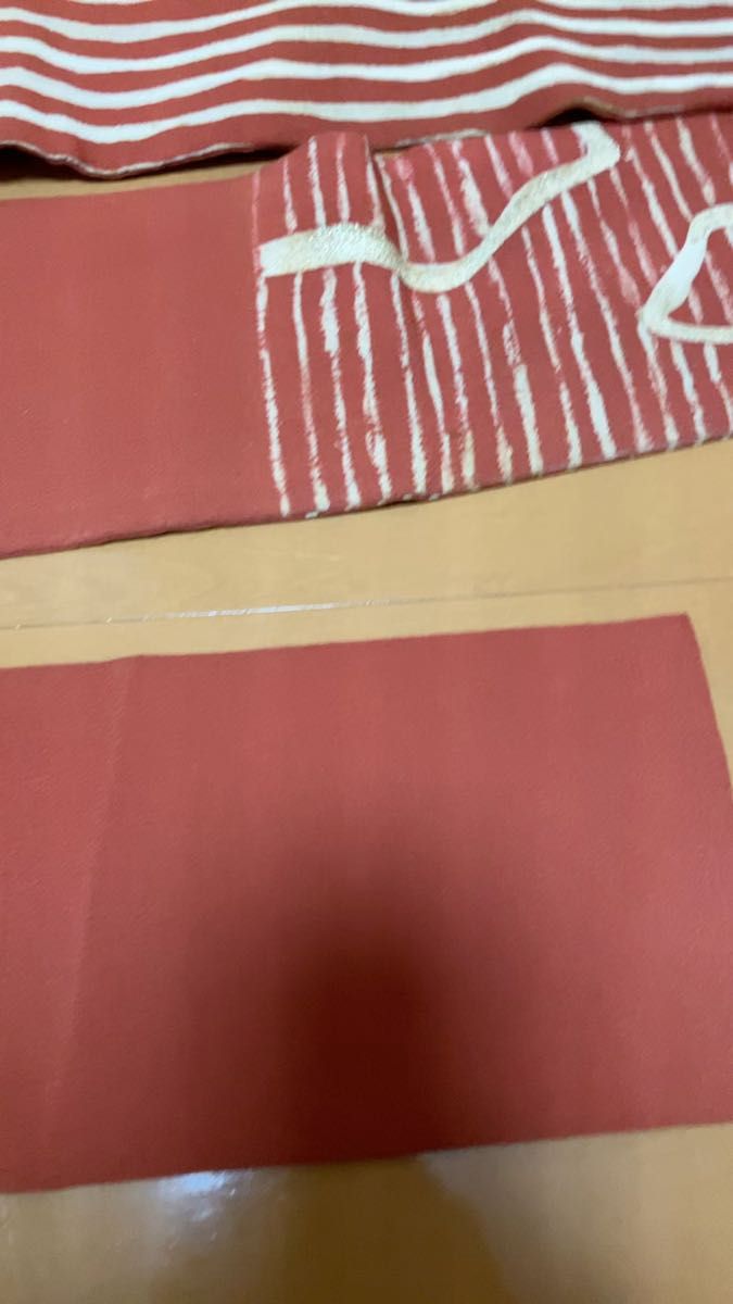 【リメイクにも!】名古屋帯 朱色によろけ縞模様 着物 アンティーク カジュアル ハンドメイド 六通 帯 和服 モダン