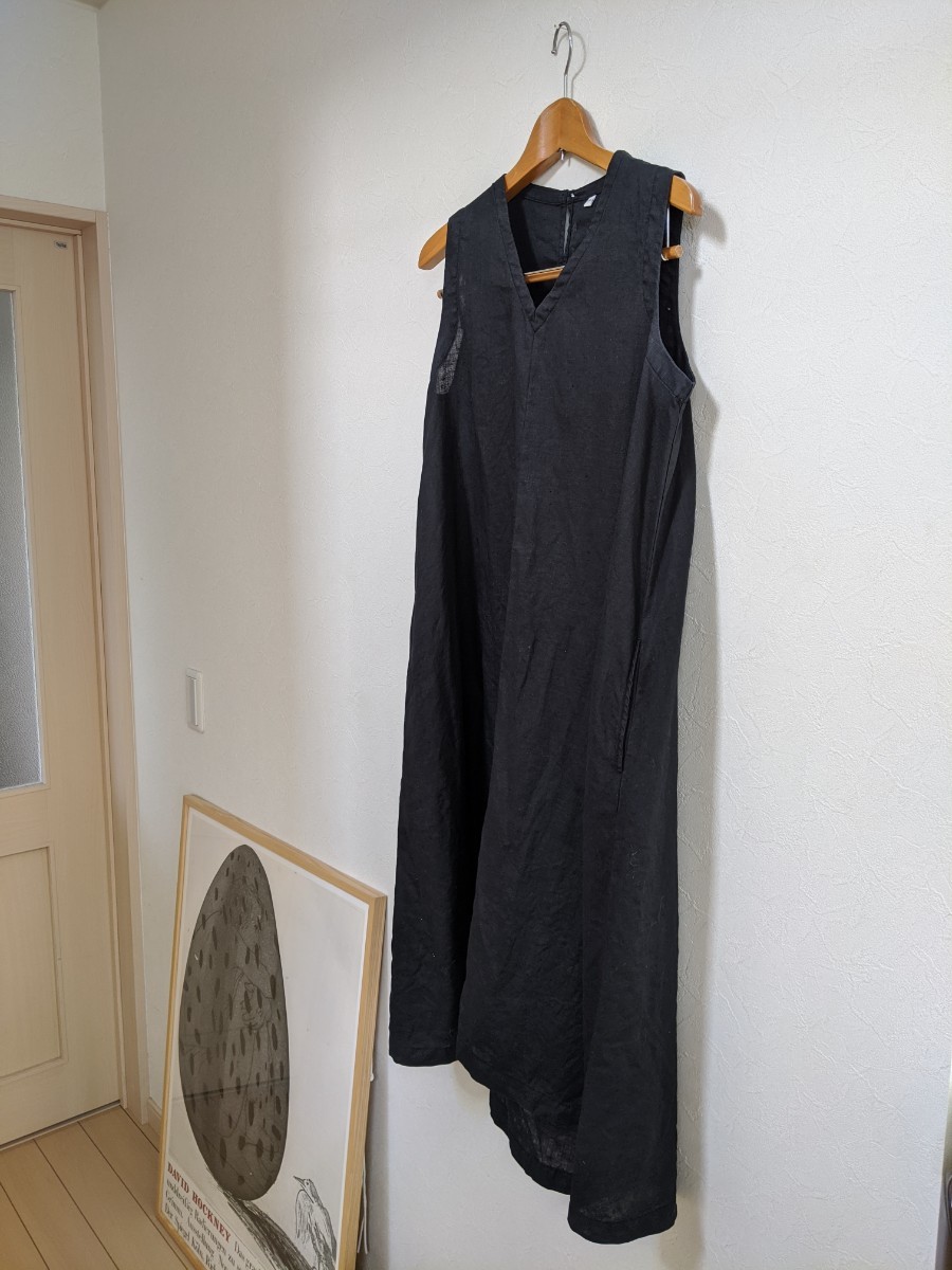 Paypayフリマ 無印良品 muji 麻 リネンノースリーブワンピース ロングワンピース 黒 Paypayフリマ 無印良品 muji 麻 リネンノースリーブワンピース ロングワンピース 黒