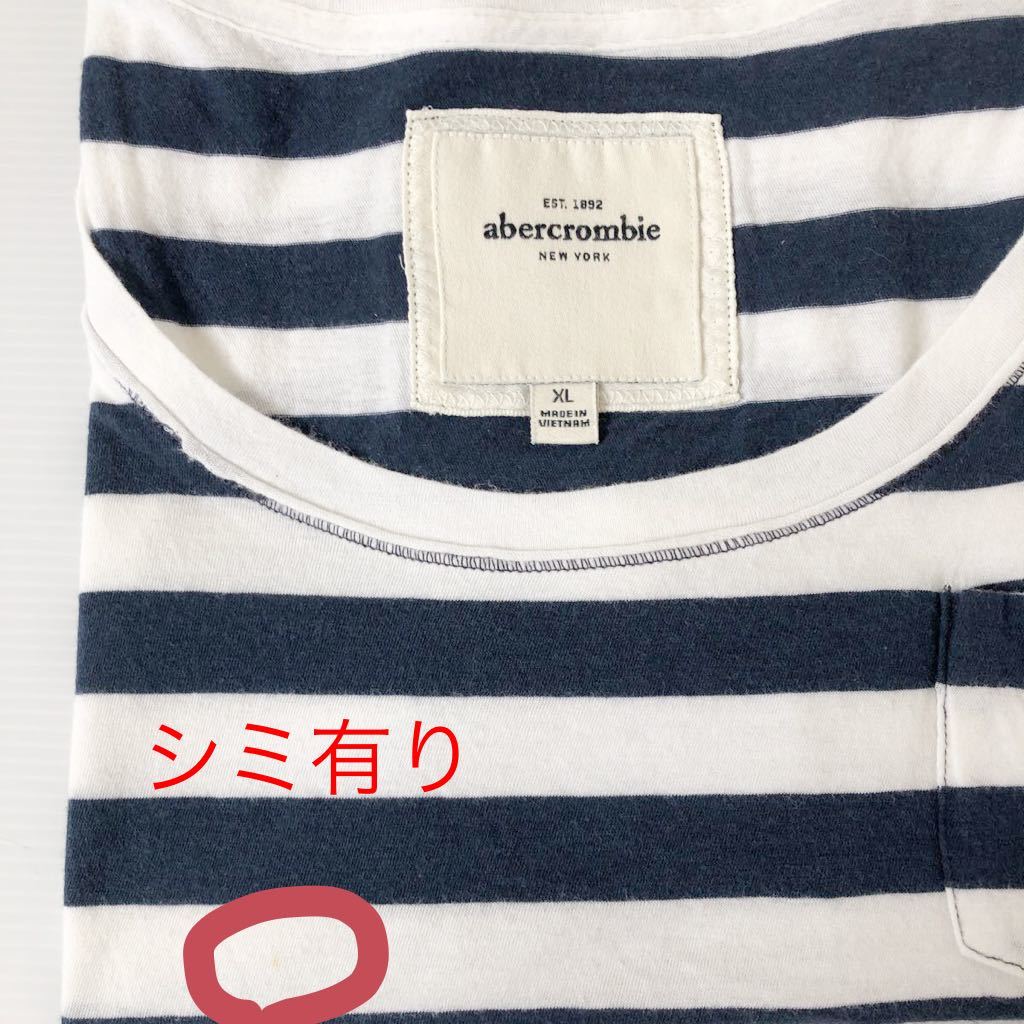 アバクロ abercrombie&fitch 半袖Tシャツ ユースXL女性S相当 1回着用 ピリング有り ボーダー シミ有り ふわり涼しい ロスアンゼルス購入