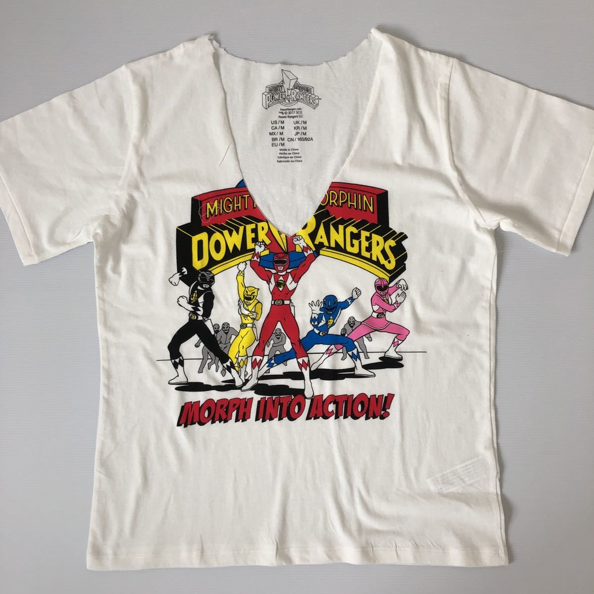 パワーレンジャー ジュウレンジャー men's M未使用 Vネック カット済み フォーエバー21 MEN 未使用 power rangers 半袖Tシャツ_画像1