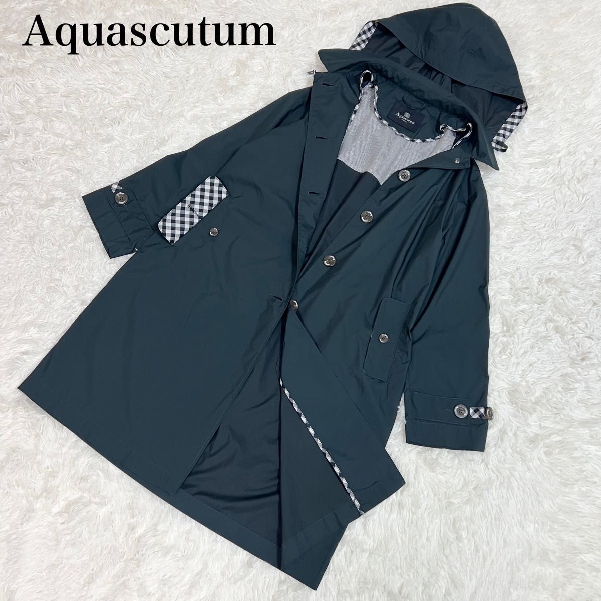 極美品 アクアスキュータム レインコート 撥水 チェック柄 2way 極美品 アクアスキュータム レインコート 撥水 チェック柄 2way