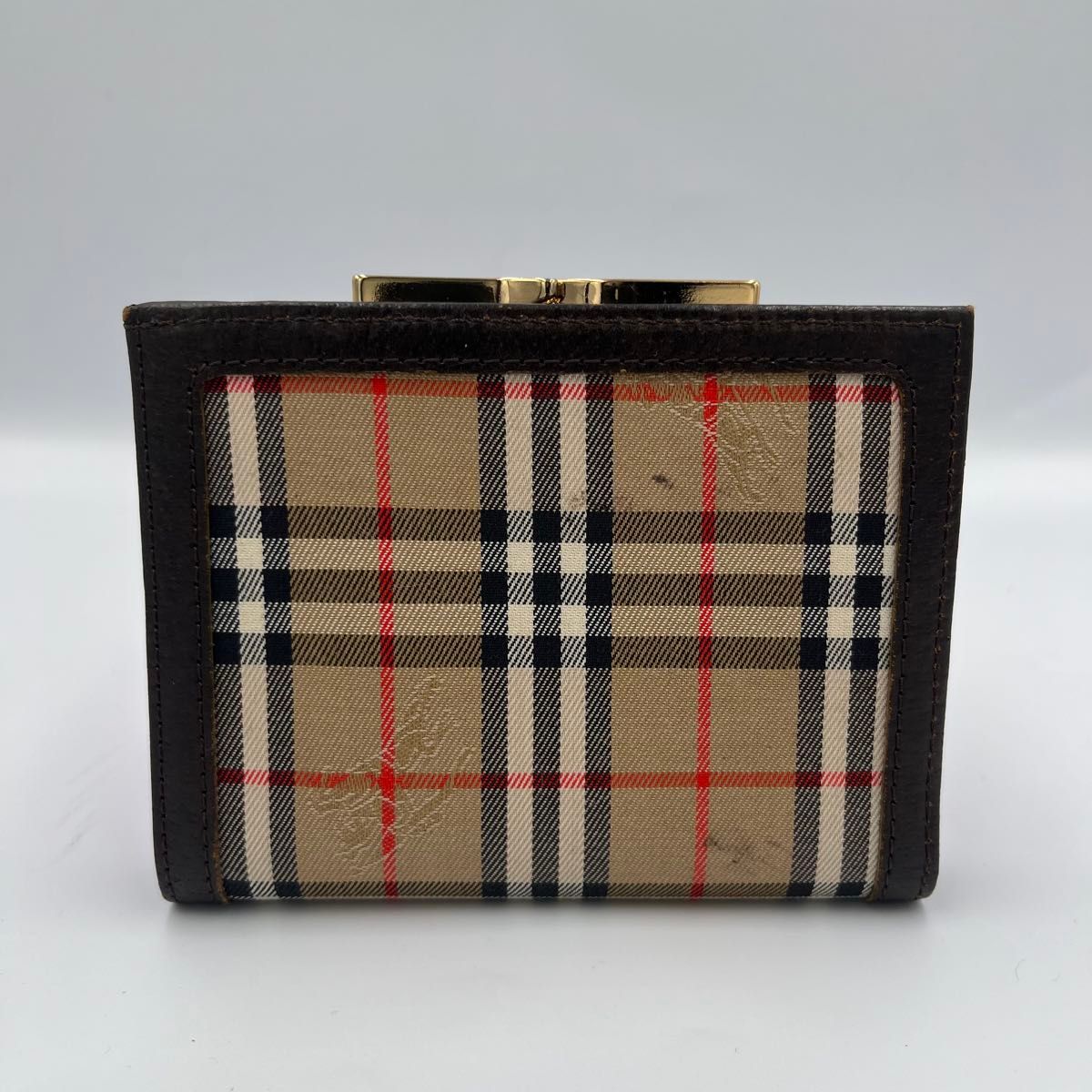 良品】バーバリー ノバチェック がま口 2つ折り財布 シャドー