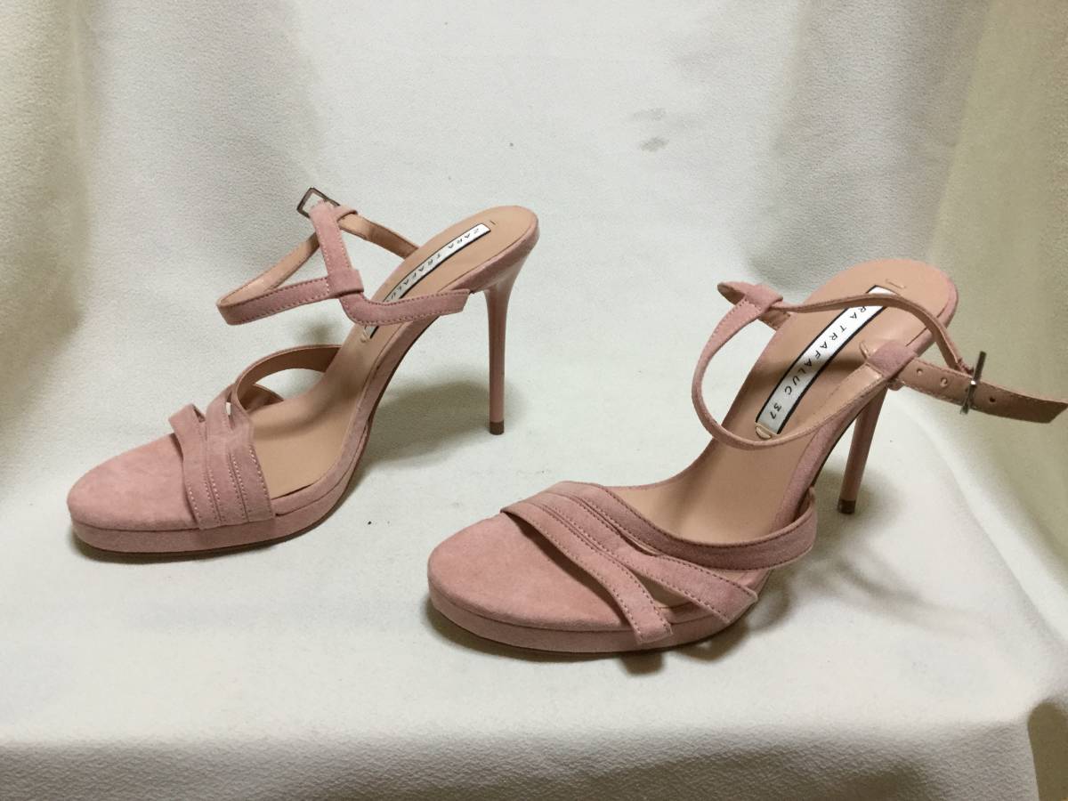 C6818*ZARA*37 size * suede style pink high heel sandals * pin heel 